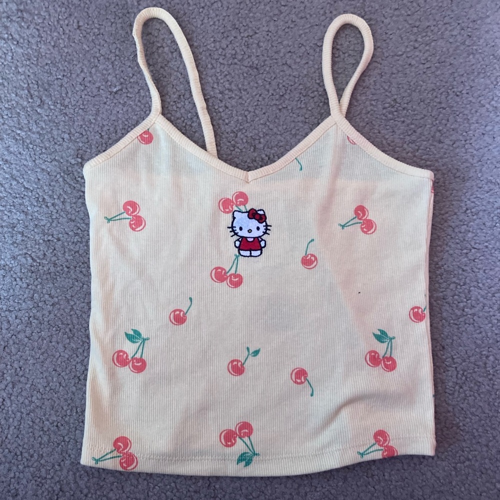Hello Kitty Cherry Print Spaghetti Strap Tank Top Cropped Baby Tee Sanrio Y2K